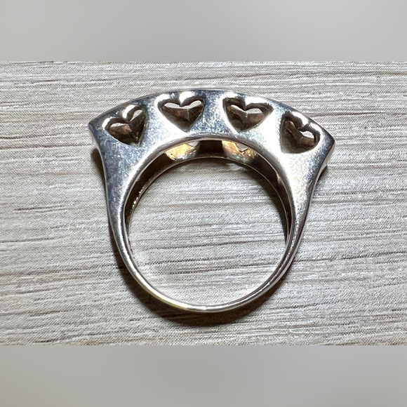 Vintage Designer Signed Sterling Silver Open Heart Tall Dome Ring, Size 6, 5.1g - Picture 7 of 15